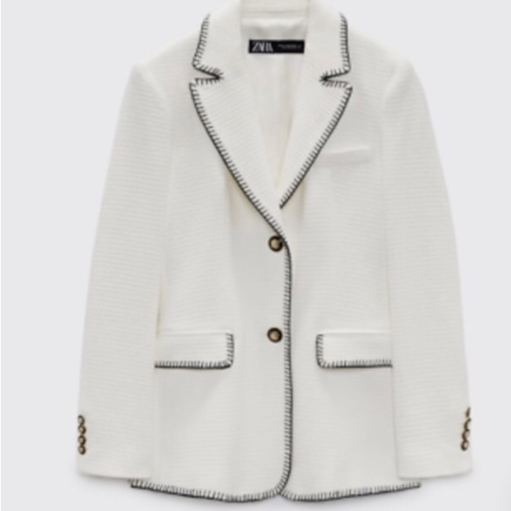Zara White Blazer with Black Contrast Trim
